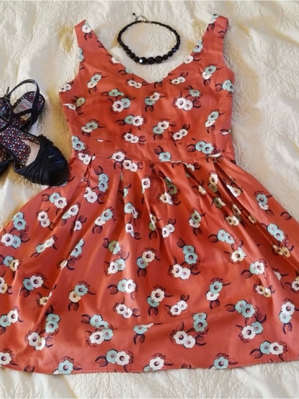 ModCloth - Ixia - Floral Cinnamon Orange Fit & Flare Dress